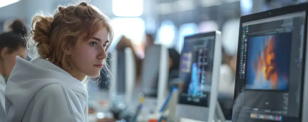 Student working in class on a computer